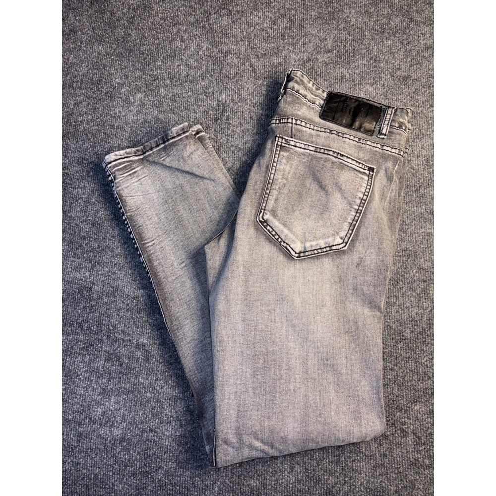ROK Hand Crafted Jeans Mens 34/32 Gray Denim Stretch Pintuck Detail Straight Leg